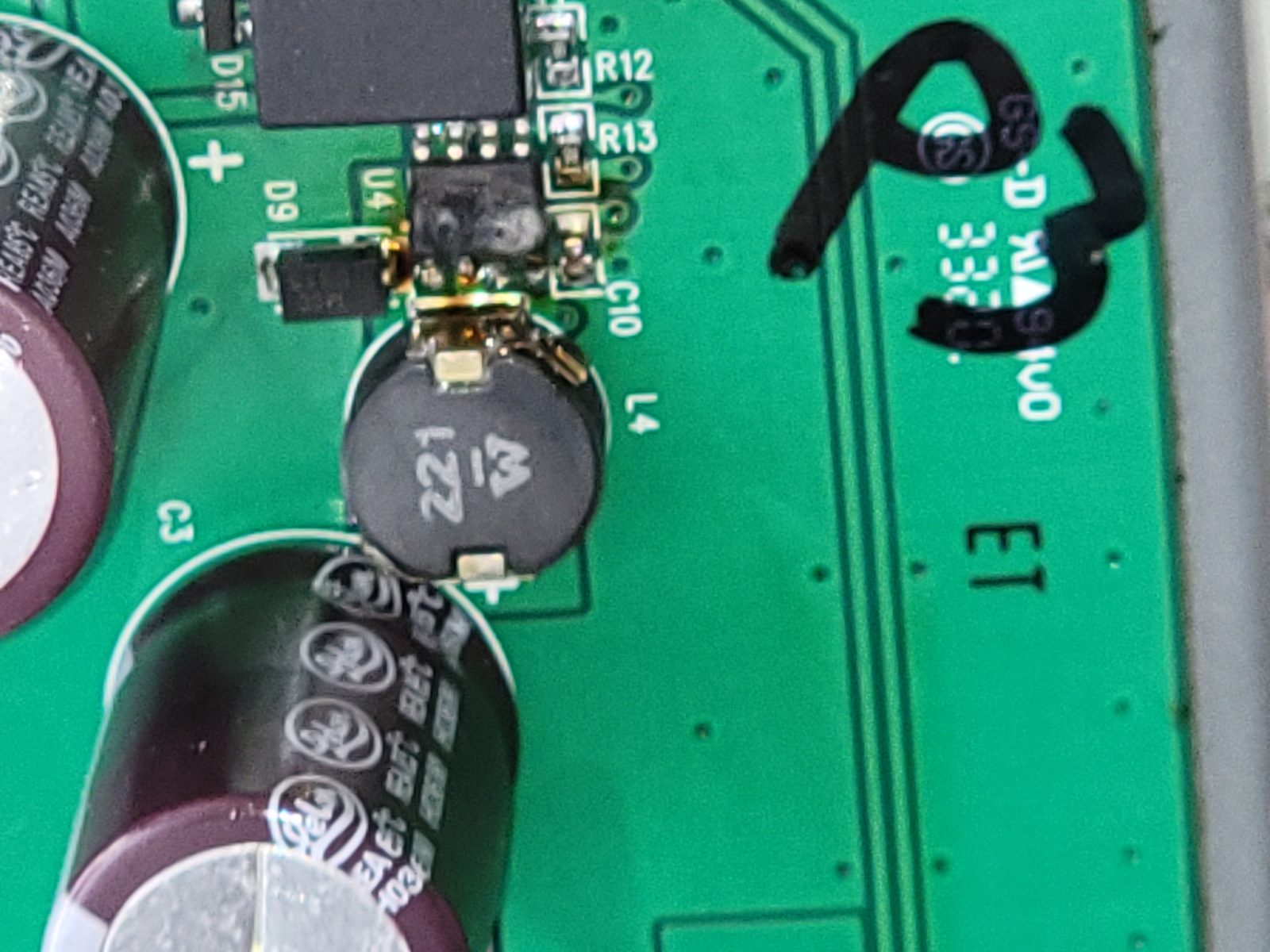 Close-up of a shorted control board