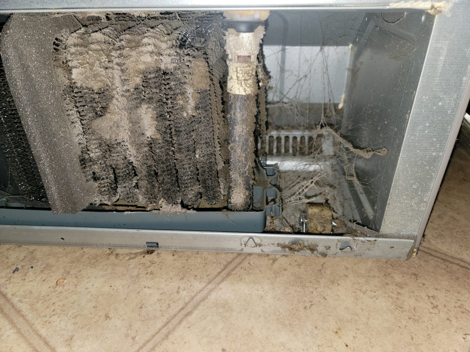 Extremely dirty refrigerator coils, second view